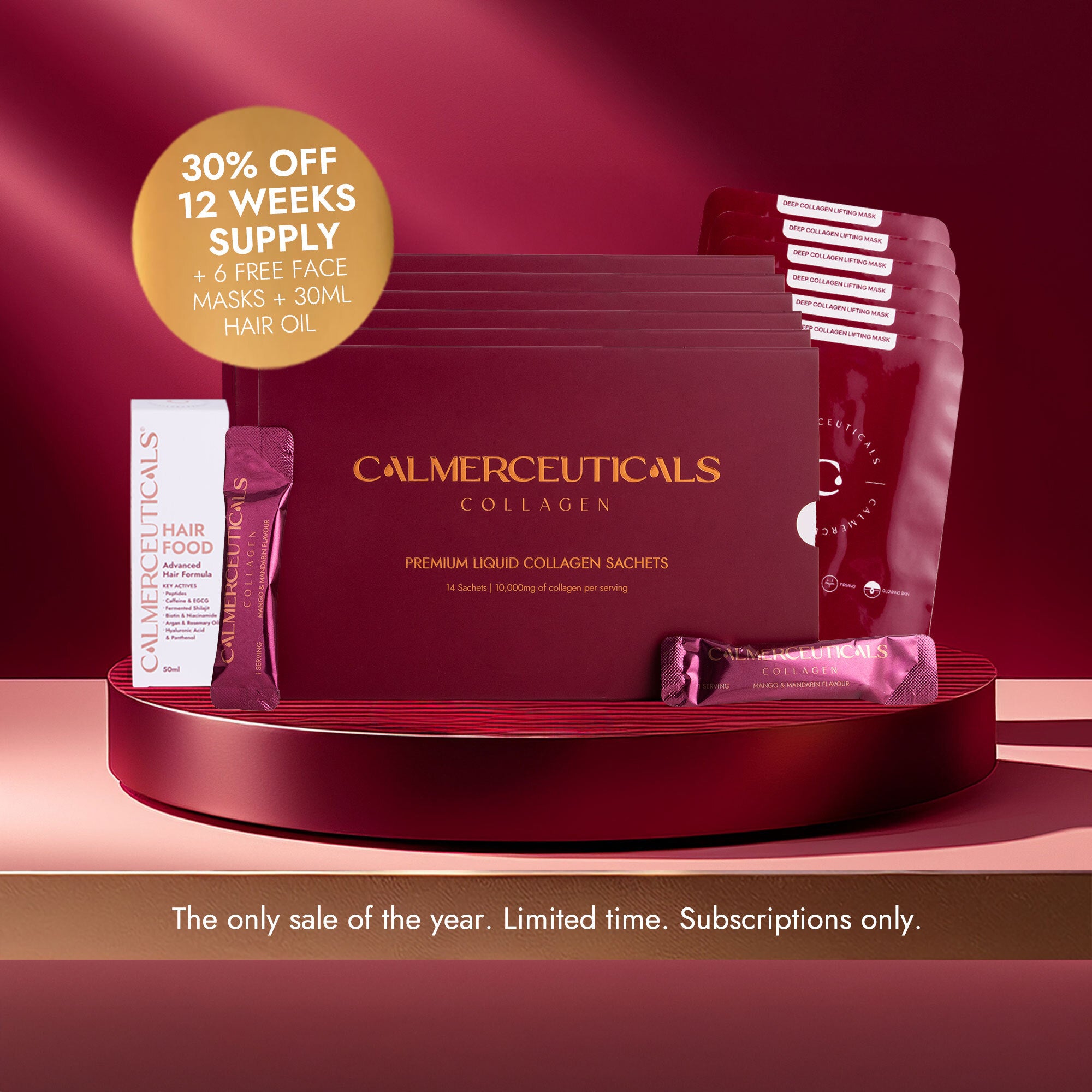 VERISOL® Enhanced Marine Collagen - 30% Off + 6 Free Face Masks + Free 30ml Hair Oil - Calmerceuticals
